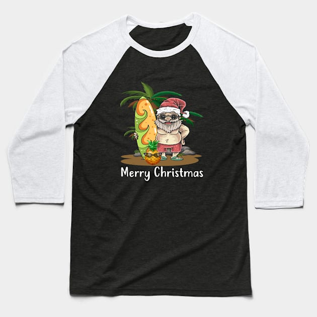 Christmas Palm Tree Tropical Xmas Coconut Santa Surfing Baseball T-Shirt by Daysy1